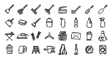 Cleaning and Housekeeping Icon (Hand-drawn line version)