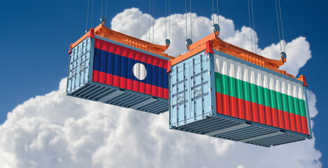 Freight containers with Bulgaria and Laos flag. 3D Rendering 