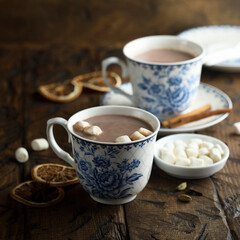 Homemade hot chocolate with marshmallow