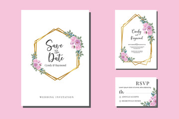 Wedding invitation floral watercolor hand drawn Flowers design Invitation Card Template Printable Size