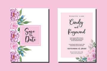 Obraz premium Wedding invitation floral watercolor hand drawn Flowers design Invitation Card Template Printable Size