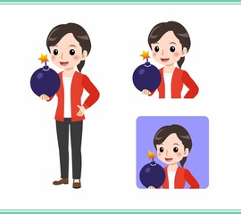 Young woman in a red cardigan