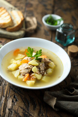 Homemade fish soup with vegetables