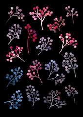 Obraz premium Hand drawn decorative colorful berries on black background 