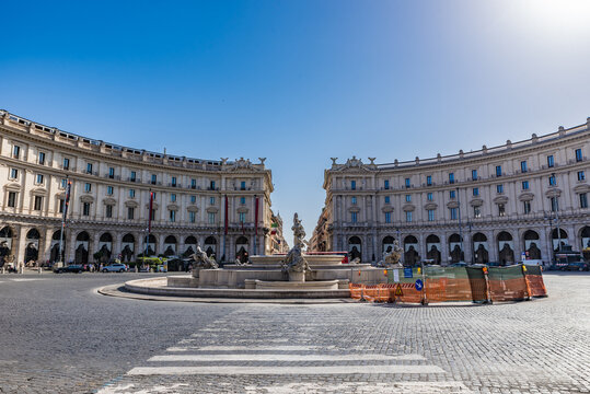 The Piazza della Repubblica in Rome, at the summit of the Viminal Hill, next to the Termini station.