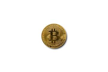 Bitcoin coin on white isolated background. Pattern. Banner. Flat lay, top view