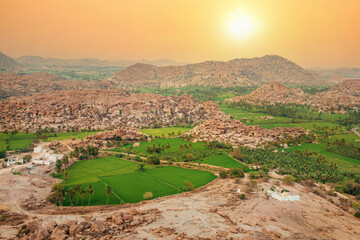 Undiscovered landscape around ancient Hampi city in India