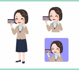 Young woman in beige suit