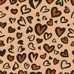 Valentine Leopard or jaguar seamless pattern. Trendy animal print. Spotted hearts imitate cheetah fur. Vector background for fabric, textile, wallpaper, wrapping paper, etc