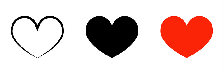 Collection of Heart icon, Symbol of Love Icon flat style modern design Isolated on white Background. Vector illustration. color editable