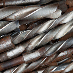 Obraz premium Retro vintage drill bits close-up, dirty and rusty