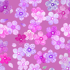 Seamless pattern with abstract  flowers on a bright pink background