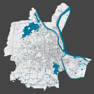Detailed map of Phnom Penh city, Cityscape. Royalty free vector illustration.