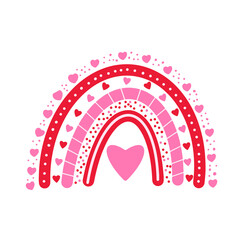 Valentines boho rainbow. Hand drawn cute clipart. Vector template for Valentine s Day banner, poster, flyer, greeting card, t shirt, etc.