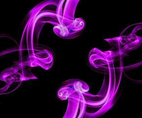 swirling movement of purple smoke group, abstract line Isolated on black background