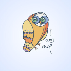 I am owl logo. Doodel isolated emblem design. Kids education symbol