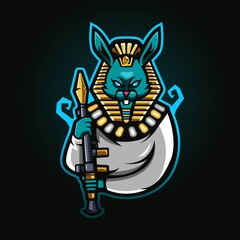 Rabbit king pharaoh with RPG eSport Mascot Logo Design Illustration Vector