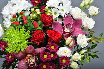 fresh flowers in paper boxes