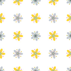 Obraz premium Vector illustration of wild tropical flowers seamless repeat pattern on a white background.