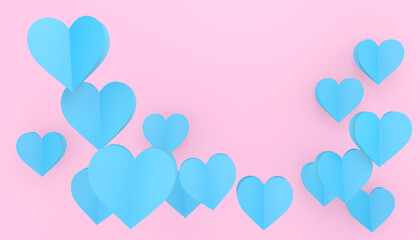 Heart Shaped Objects over Pink Background. 3D Render