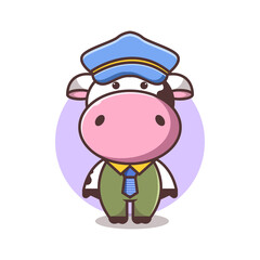 Obraz na płótnie Canvas cute cow wearing police shirt with hat, animal, cartoon, vector eps 10