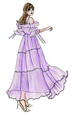 Female Model in a Lavender Dress Fashion Illustration