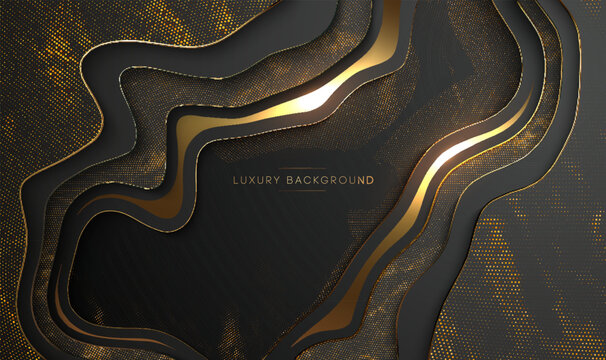 Luxury gold background. Elegant black with gold vector illustration dark. 3d business presentation template with dark paper cut.