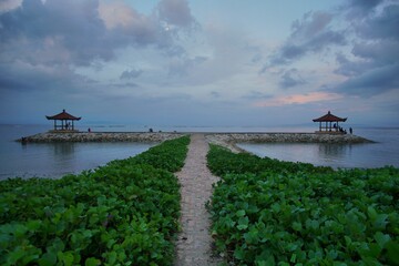 Beach and piers at evening
