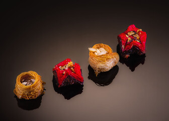 dessert cakes on a dark background