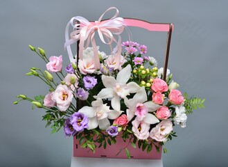 fresh flowers in paper boxes