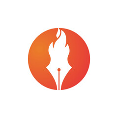 Fire Pen vector logo design concept. Hot writer vector logo icon.	
