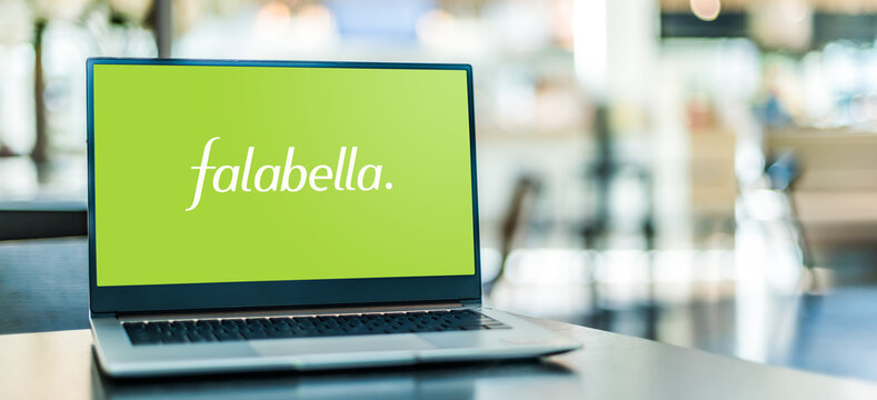 Laptop computer displaying logo of Falabella