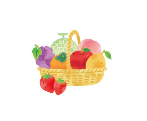カジュアルなタッチ　水彩タッチのフルーツバスケットのイラスト