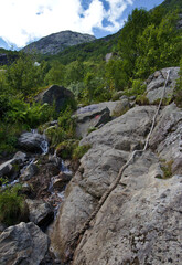 Norwegian hiking trail with rope