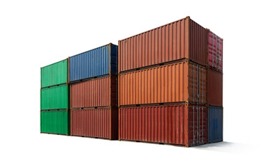 Metal container stacking cargo for shipping business isolated on white background
