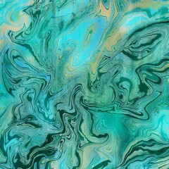 Abstract multicolor green turquoise background. Digital Marbling with texture.