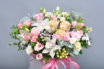 fresh flowers in paper boxes