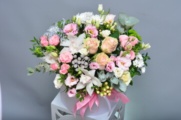 fresh flowers in paper boxes
