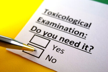 Fototapeta premium One person is answering question about toxicological examination.