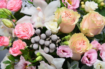 fresh flowers in paper boxes