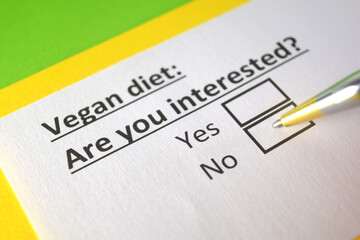 Fototapeta premium One person is answering question about vegan diet.