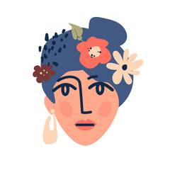 Abstract portrait of a woman. Modern ink drawing style. Minimalistic elegant concept. Vector illustration. Isolated on a white background.