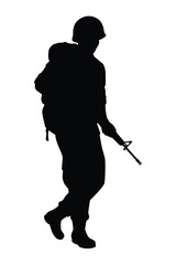 Soldier silhouette vector on white background, military people.