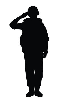 Soldier silhouette vector on white background, military people.