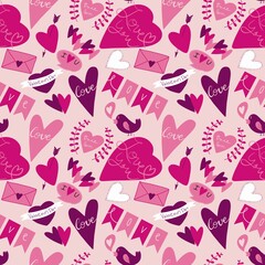 Seamless pattern for Valentine's day with cute funny