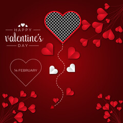 valentines day, love day Happy Valentines Day congratulation banner with colorful 3d heart shapes on a pastel background 