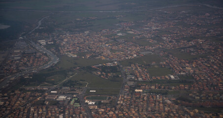   View of the city of Fiumicino from the aircraft