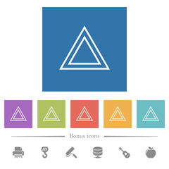 Traffic emergency triangle flat white icons in square backgrounds