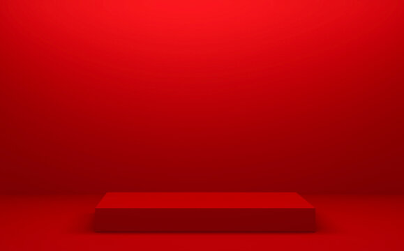 The red podium geometric for Product presentation. 3D rendering © Interior Design
