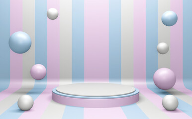 Pink and Cyan abstract on podium geometric. 3D rendering